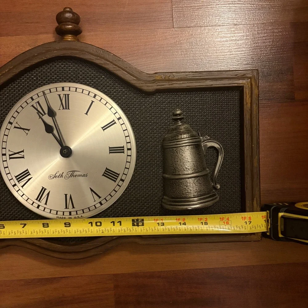 Seth Thomas Wall Clock Roman Numerals‎ Pewter Tankard Accents Made USA untested